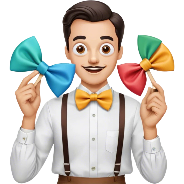 Icon for Comedy Movie: A vintage movie poster-style design with humorous elements like an oversized bow tie and funny props. Include exaggerated expressions, silly antics, and bright colors. The background should be playful and lively with a retro, cheerful cinematic vibe. Transparent background. emoji