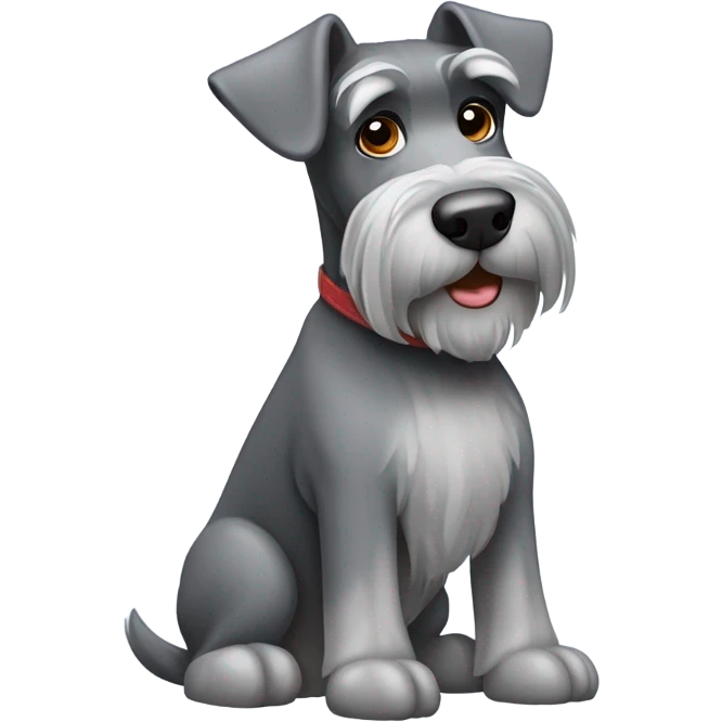 a grey schnauzer dog with tilting his head emoji