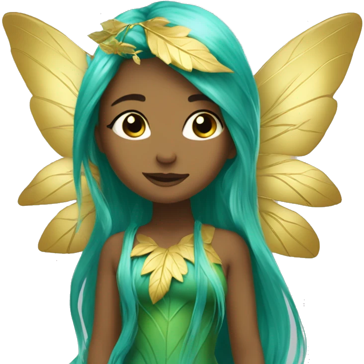 Beautiful, leaf, fairy, gold, turqoise, green, long hair, big wings emoji