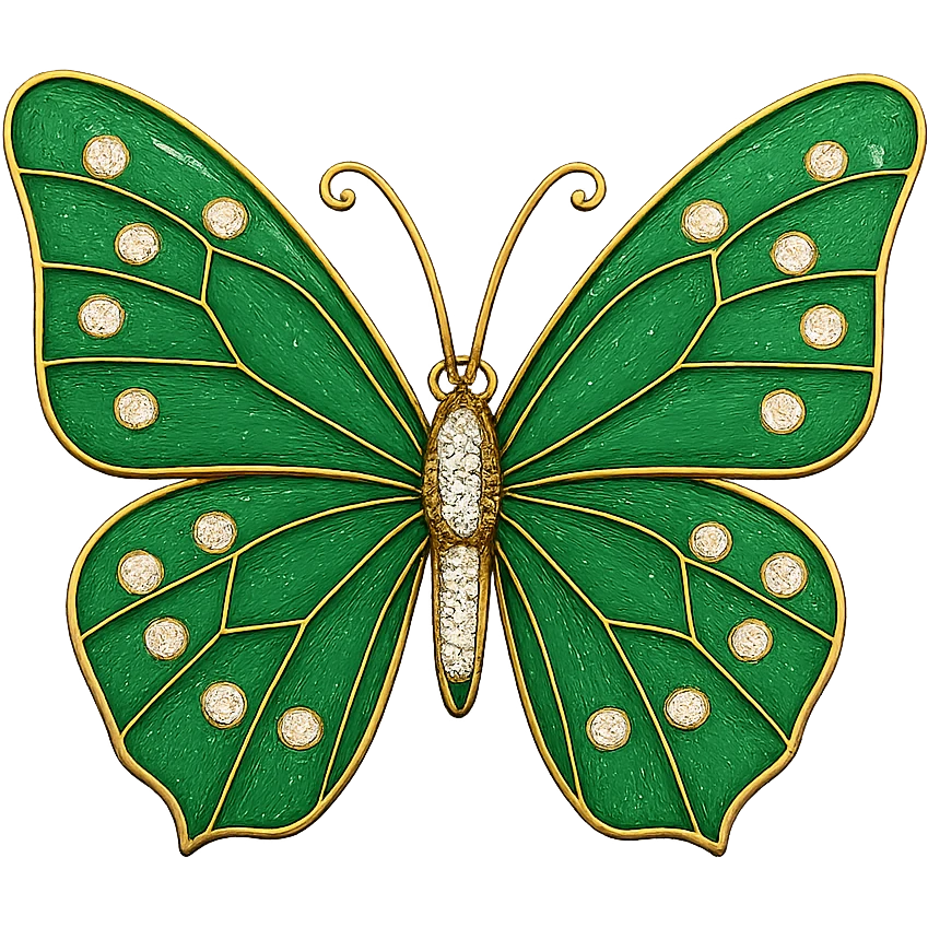 single green butterfly with green enamel and sparkling gems emoji