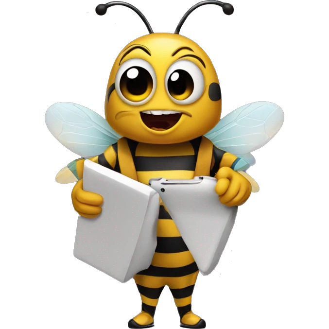 crazy bee with a clown face holding a phone in his hands emoji