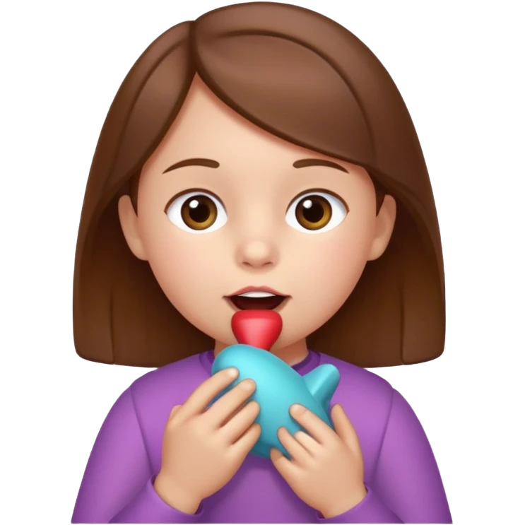 crinça com briquedo na boca emoji