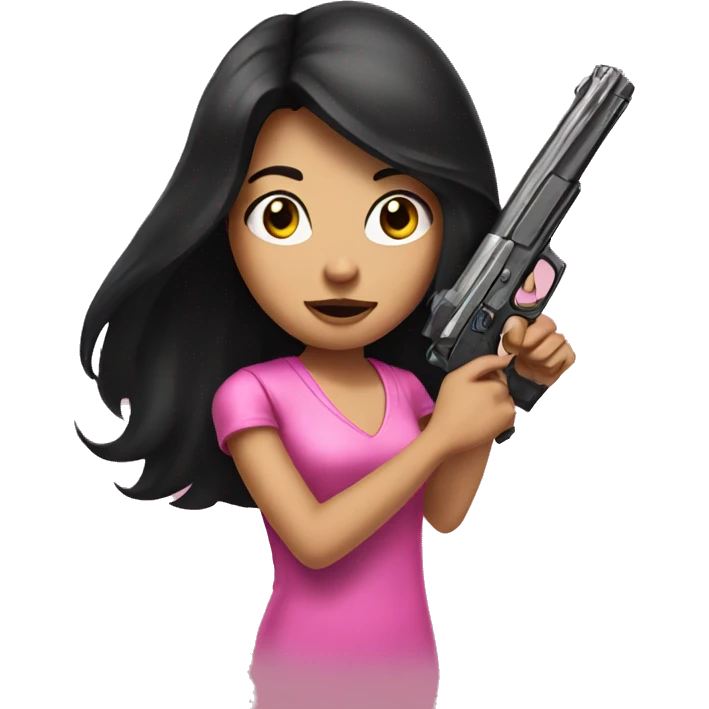 Girl with long black hair holding pink gun emoji