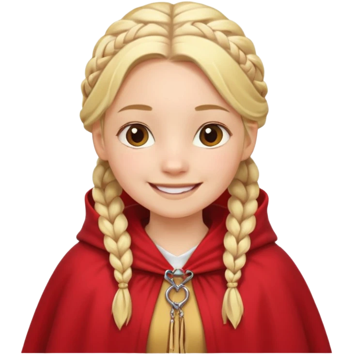 blonde braids hair kid girl, white skin, fat, wear red cloak emoji