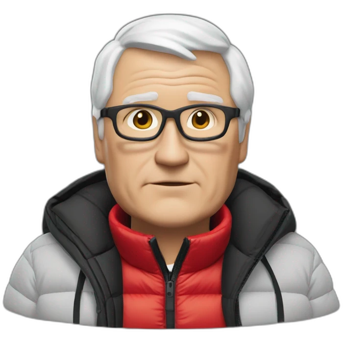 old white man overweight with black and red supreme north face puffy jacket  upper body bust emoji
