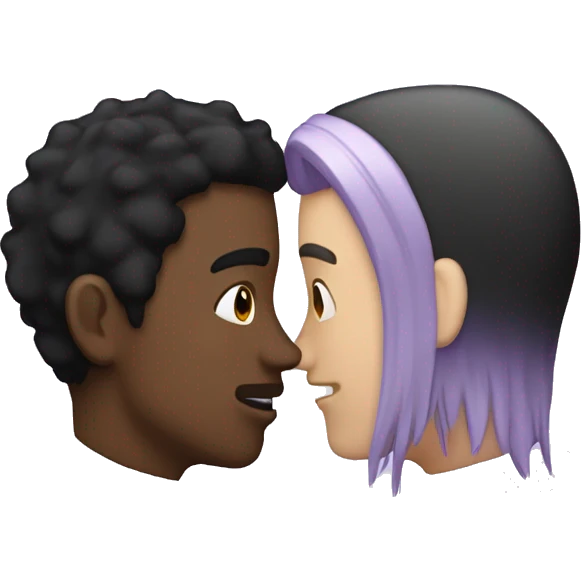 Two men kissing, one of the white with lavender hair and the other person is black with black hair emoji