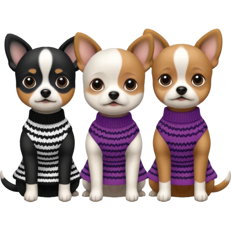 3 cagnolini seduti con vestitino in maglia in bianco e nero emoji