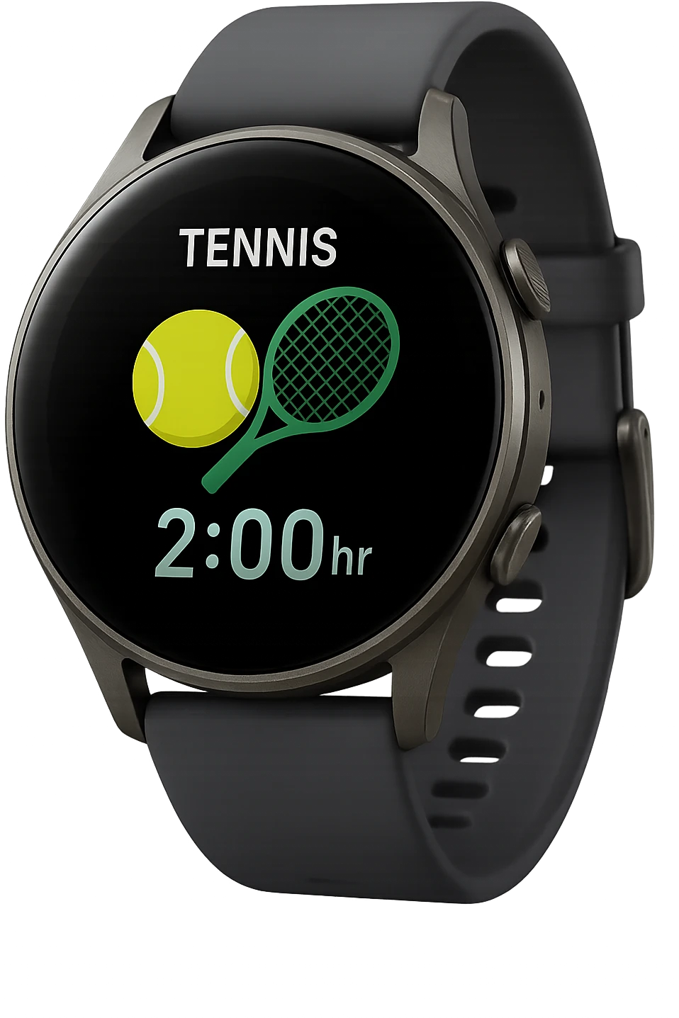 smartwatch con modalità attiva di tennis che segna 2 ore di tennis, REALISTICA 4K emoji
