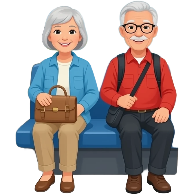 tee emoji jossa vanhempi pariskunta matkustaa matkailuajoneuvolla vuoristossa. kuva auton sisältä emoji