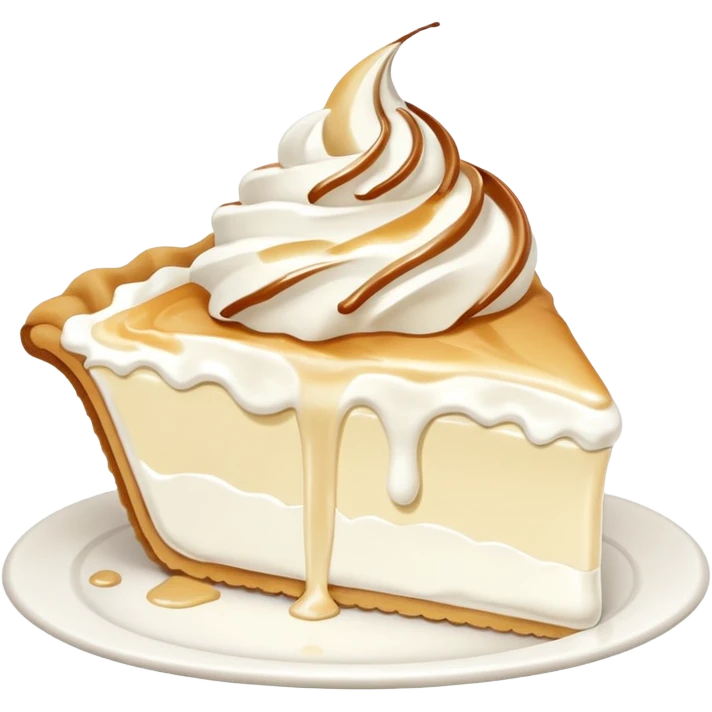 Slice of pale cream pie with melted whipped cream dripping off of it emoji