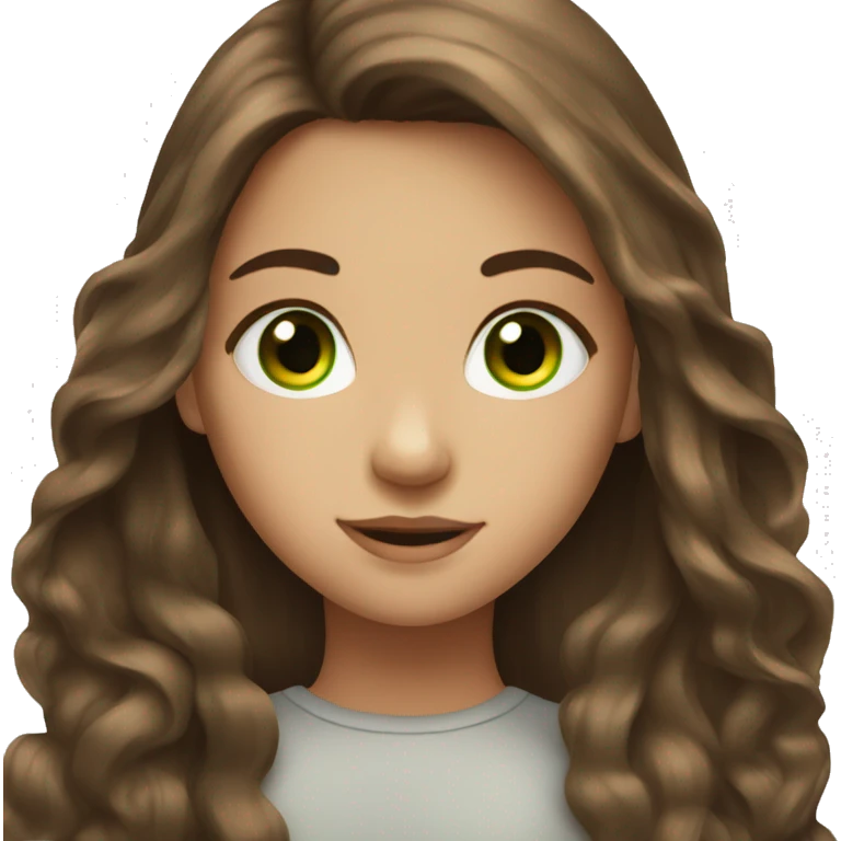A girl with long brown hair. green eyes. Sweet and beautiful emoji