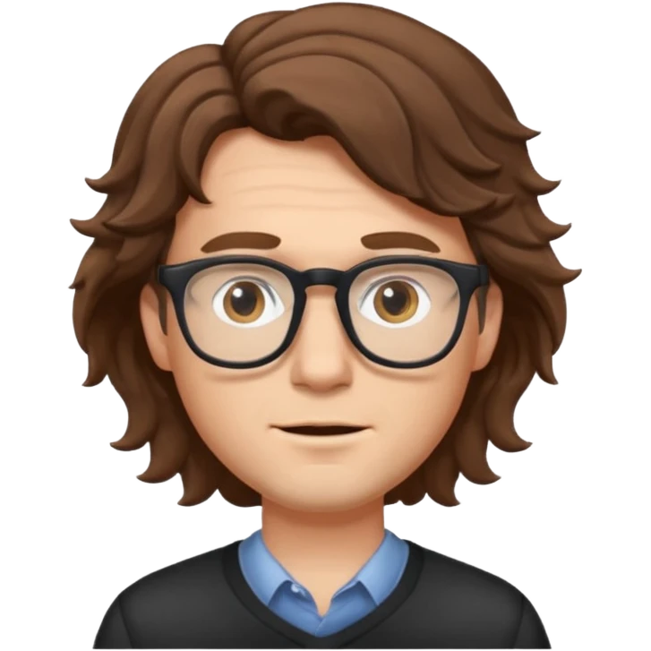 white male with glasses and brown wavy hair, neutral expression emoji emoji