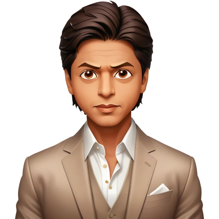Cinematic Realistic portrait of Shah Rukh Khan, portrayed as a charismatic film star with expressive features and stylish contemporary attire, rendered in rich, dynamic lighting that captures his magnetic presence emoji