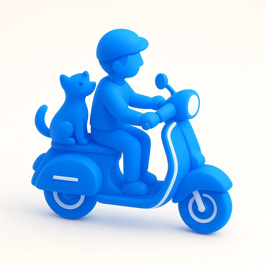 man and his pet dog riding a vespa emoji