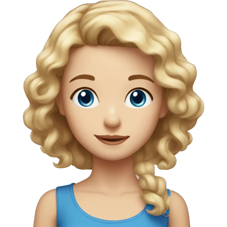 A woman with brown hair and blue eyes posing cutely with a girl aged 3 with blond curly short hair and blue eyes emoji