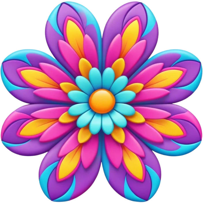 3D, psychedelic colored hippie style flower  emoji