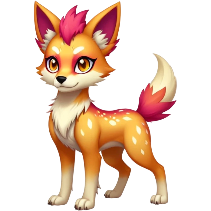 Vibrant edgy badass cool Falvie-Fionbri-creature-sparkle-canine-fursona, full body, with random markings emoji