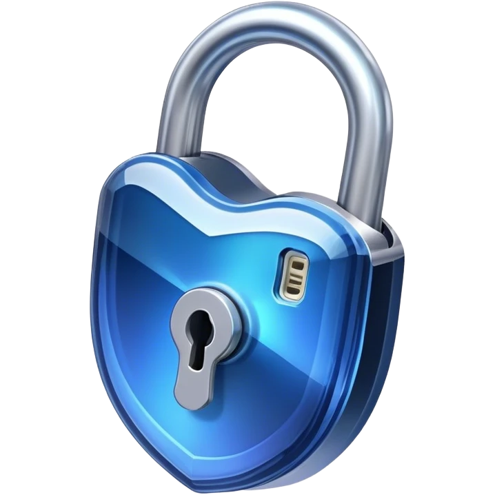 Holographic and glassmorphic dark blue lock emoji
