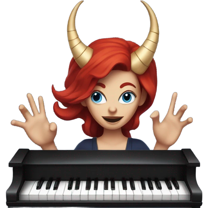 Female devil with red hair and blue eyes playing the piano emoji