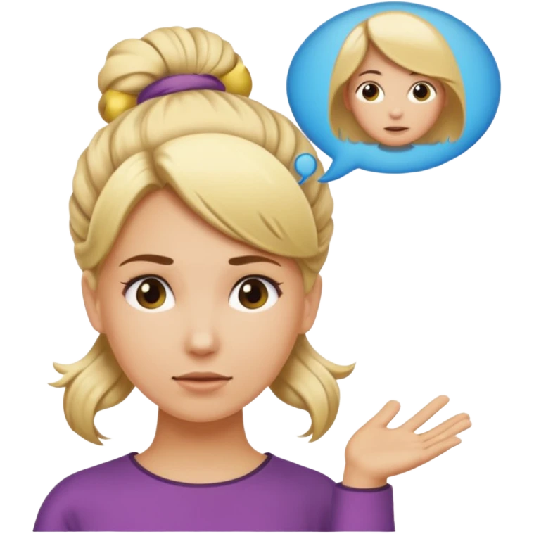 A blonde woman with her hair tied up, with a speech bubble that says "Ma, Cómo?" emoji