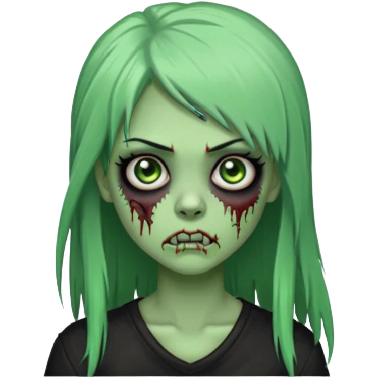 zoombi girl cabelo liso preto franja de lado cabelo partido de lado risquinho na sobrancelha e um piercing na sobrancelha um piercing no nariz cabelo longo zoombi verde ne tipo esse o  emoji