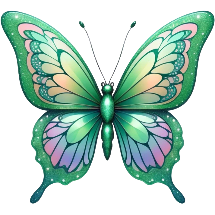 Pastel sparkly green glittery iridescent rainbow transparent butterfly with detailed intricate patterns emoji