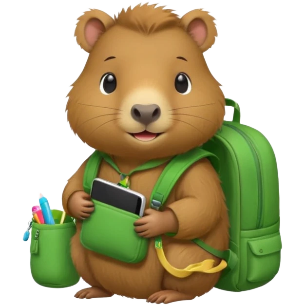baby capybara wear green backpack emoji