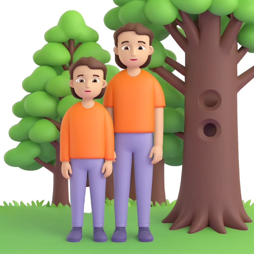 boy with straight brunette hair brown eyes and tree behind emoji