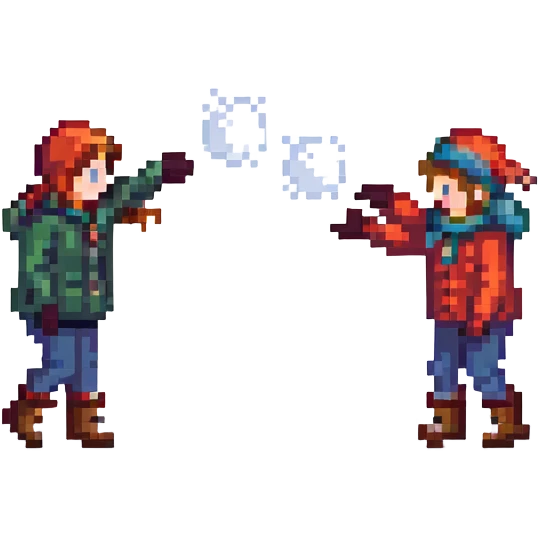 two children throwing snowballs at each other, snowy background emoji