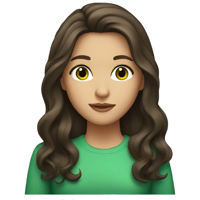 brunette with long hair and green-brown eyes emoji