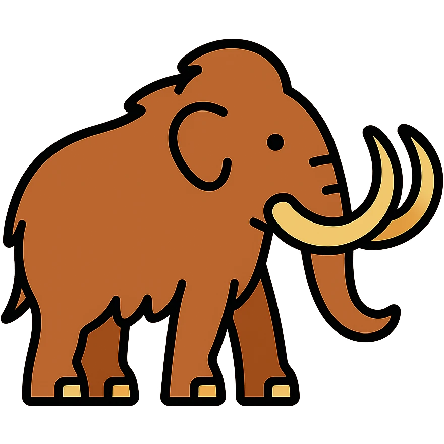Woolly mammoth with long curved tusks and shaggy fur, prehistoric elephant emoji