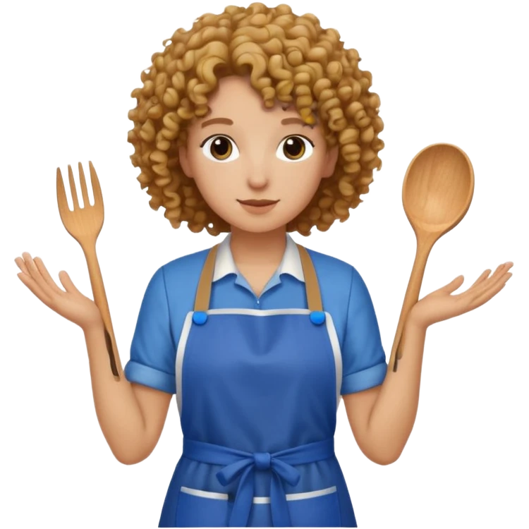 person with curly hair in blue apron emoji