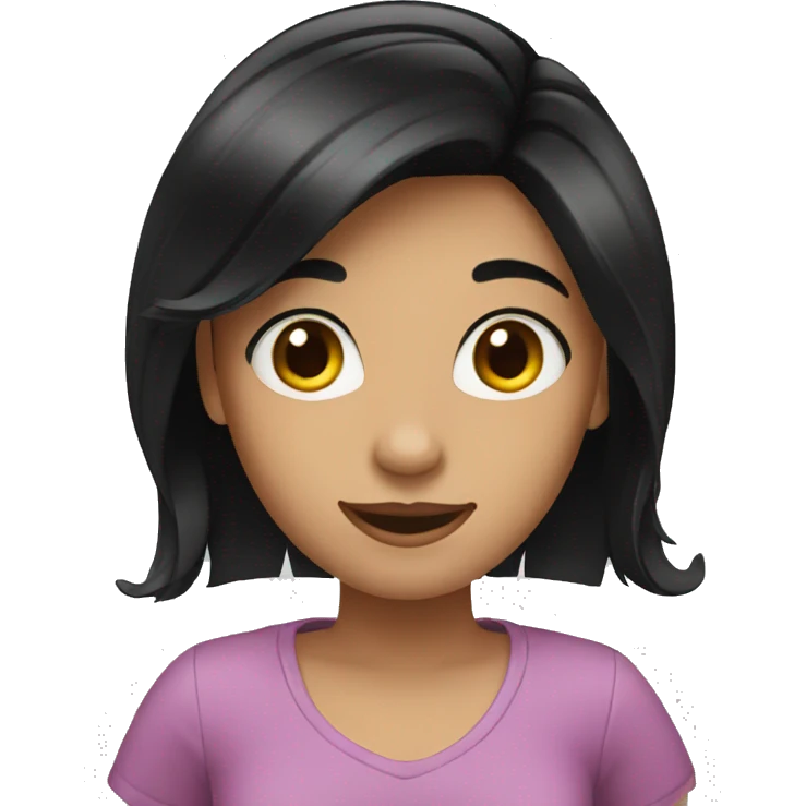 Girl straight black hair waving emoji