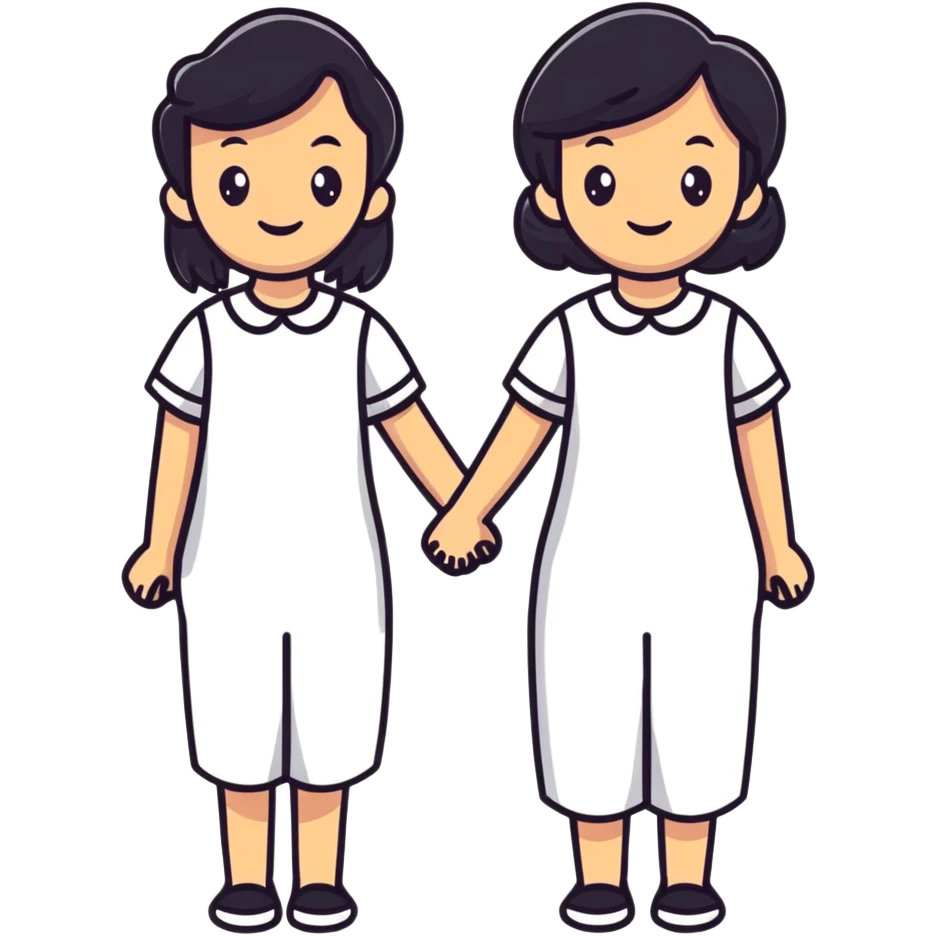 two women friends side by side, friendly, cheerful emoji