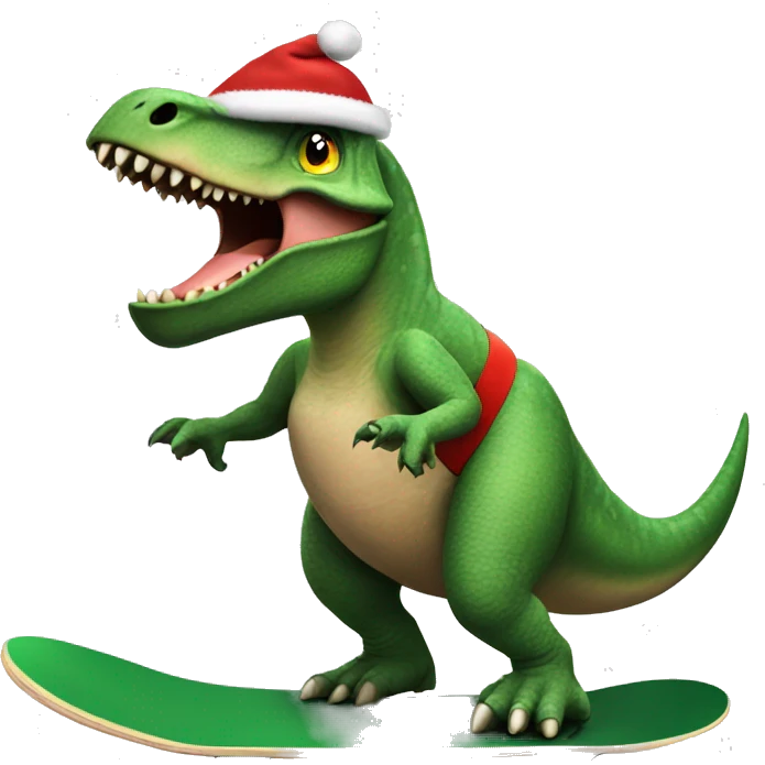 Dinosaur riding a skateboard saying merry Christmas  emoji