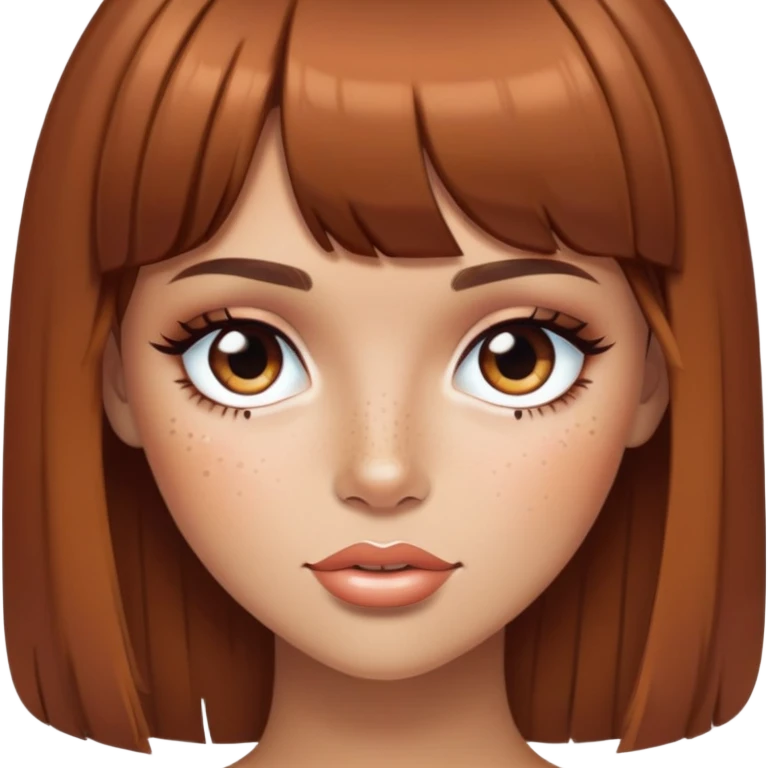 pretty freckled, bangs brown hair baddie with makeup emoji