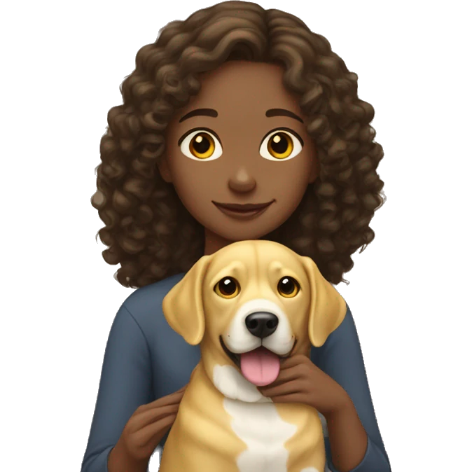 Curly brunette girl holding yellow lab emoji