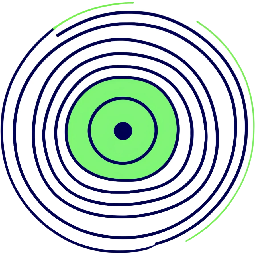 A target with navy rings and a vibrant green bullseye emoji
