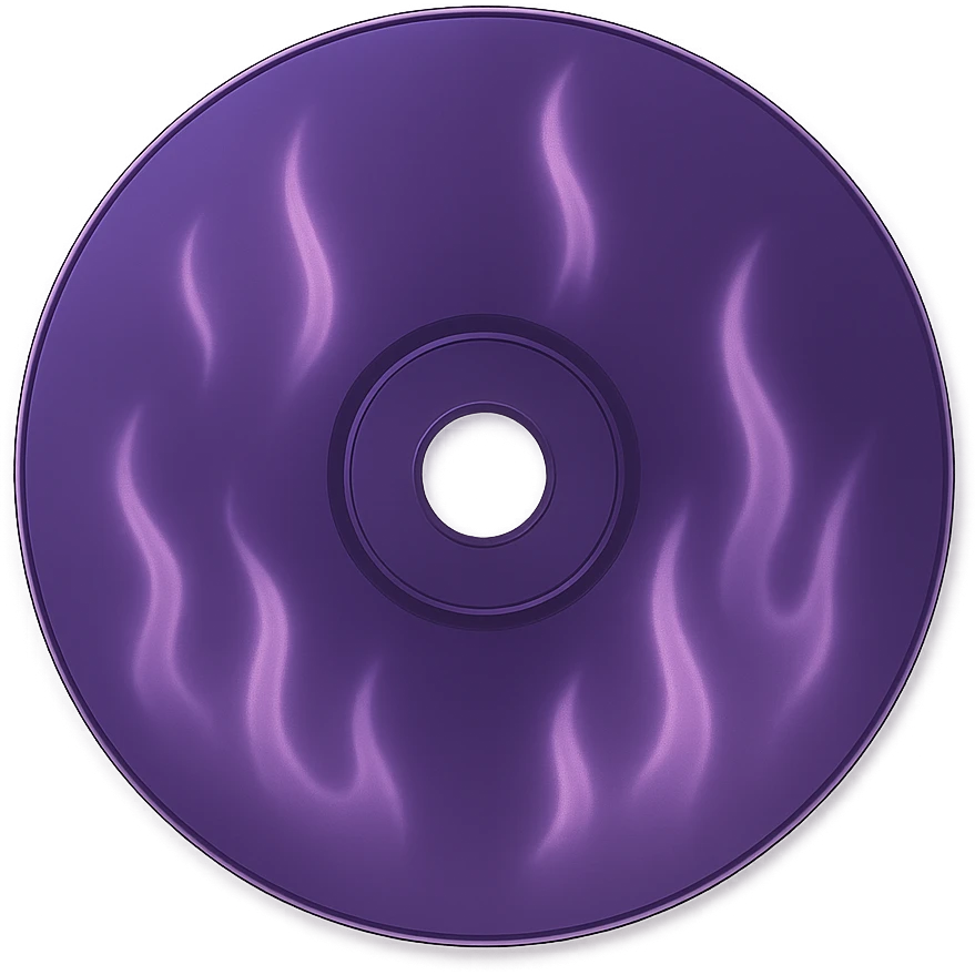 A minimalist CD disc with subtle pink flames, glowing effect, variation 2, color: purple emoji