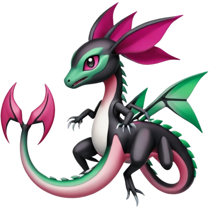 Magenta-black-white-gradients Meloetta-Rayquaza-Gorebyss-Salandit-Pokémon-Fakémon-creature-fusion-hybrid emoji