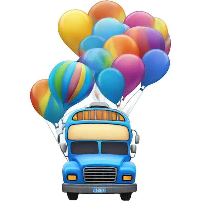 Blue party bus with a hot air balloon on top  emoji