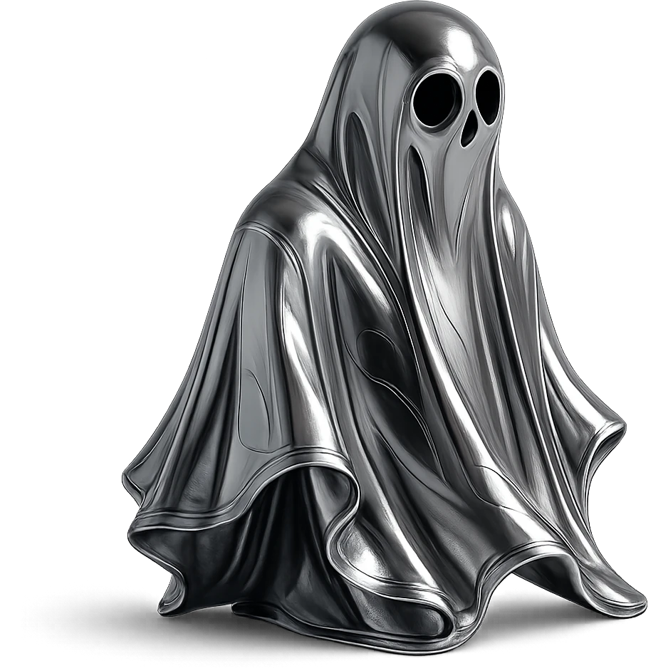 phantom figure, ghostly and ethereal, with flowing metallic forms and a mysterious presence emoji
