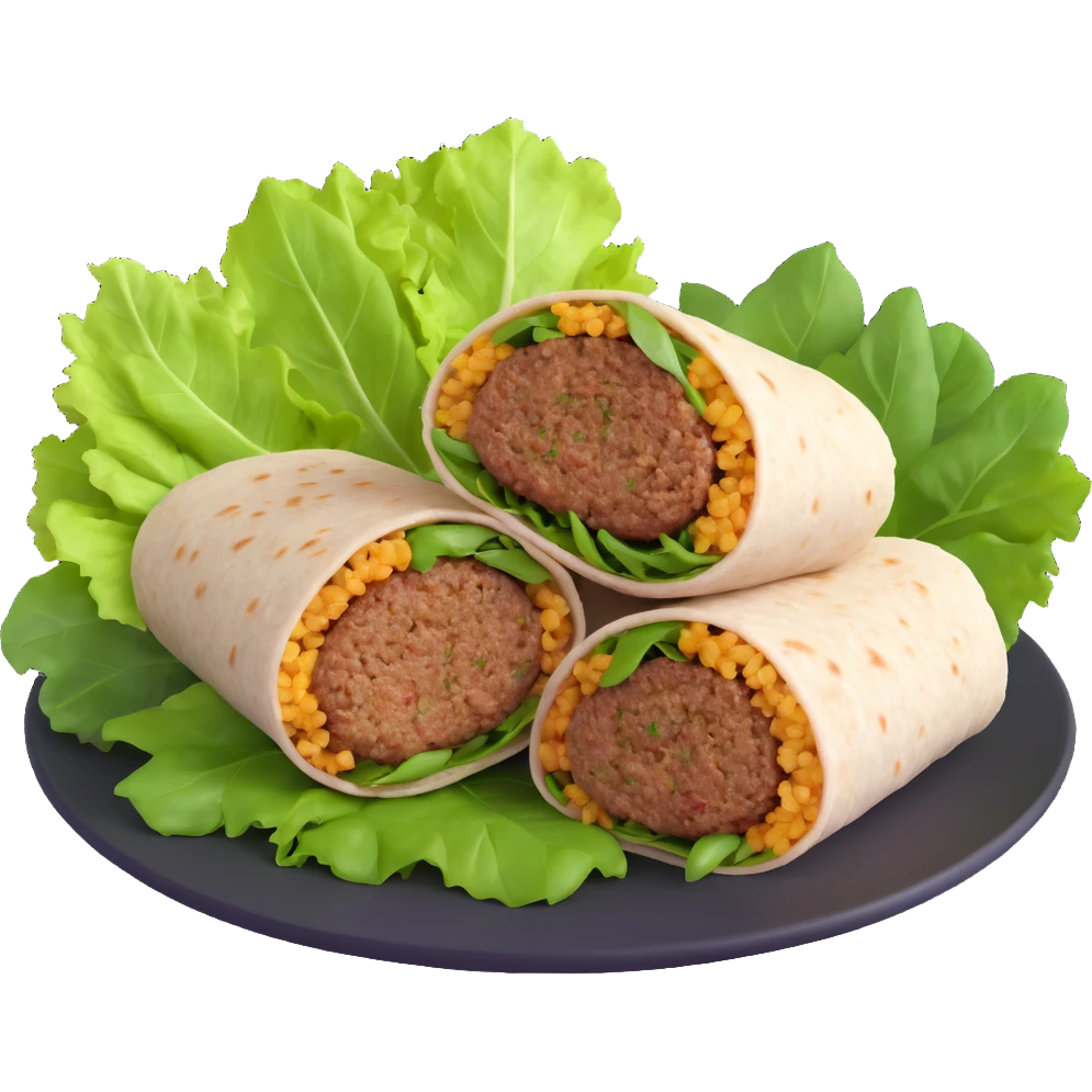 A Turkish wrap with raw bulgur kofte and fresh greens emoji