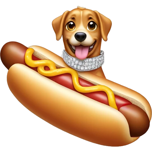Hot dog wearing a diamond necklace, smiling and pointing  emoji