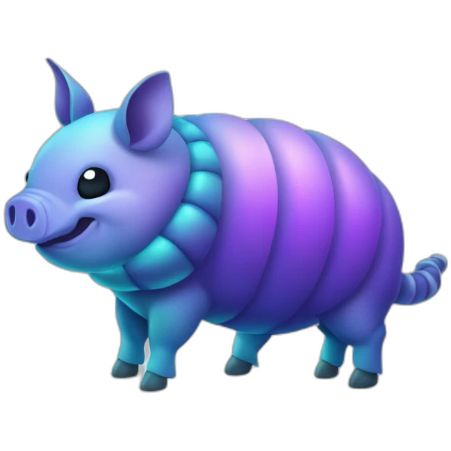 Iridescent cyan purple gradient pig armadillo cow centipede insect with star markings emoji