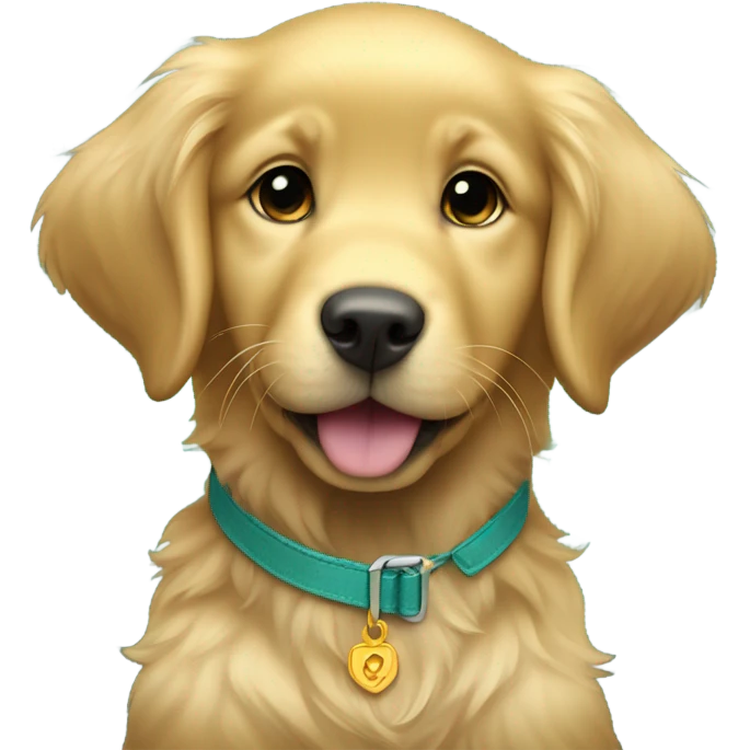 Female golden retriever puppy wearing a teal collar  emoji