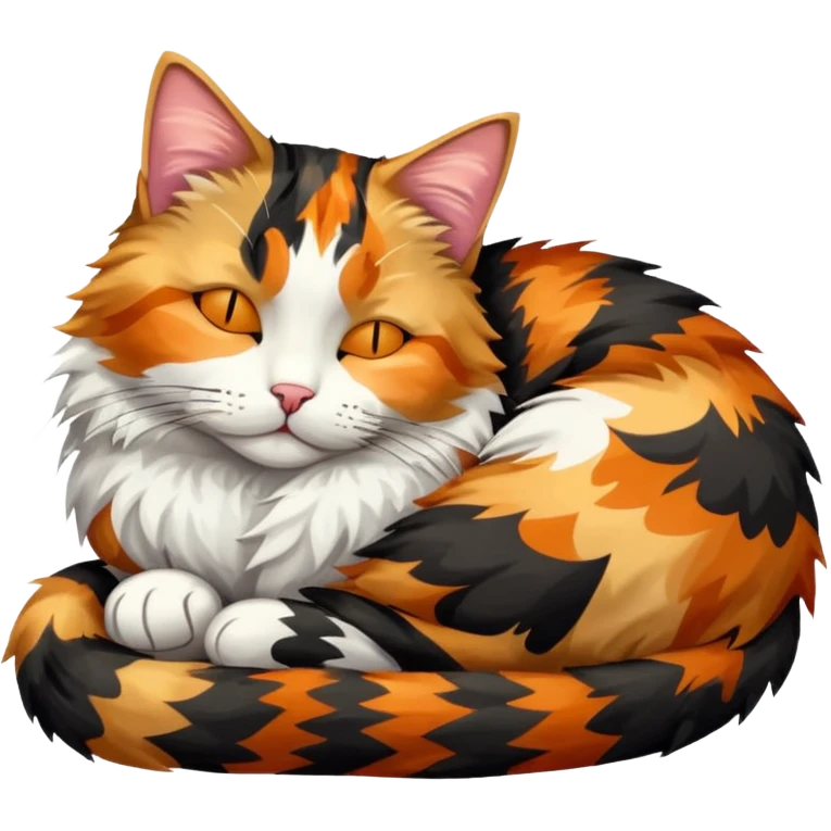 full body colourful light patched calico tabby cat sleeping emoji