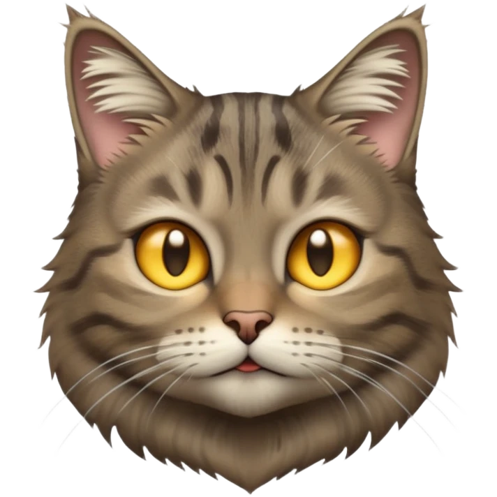 cinematic-[grey brown tabby cat]-realistic-emoji,-head-tilted-dramatically,-scruffy-[predominantly grey]-fur,-simplified-yet-realistic-focused-features,-highly-detailed,-glowing-with-an-almost-sarcastic-glow emoji