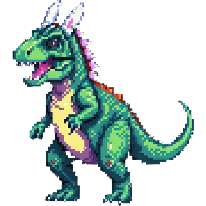 T-Rex with bunny ears and tail in pixel art style emoji