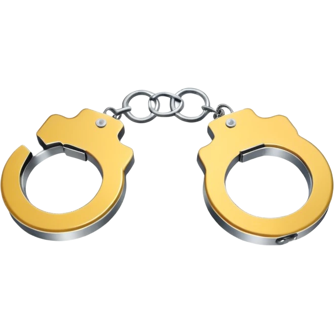 Minimalistic metallic handcuffs emoji, reflective metal, simple flat vector design, futuristic minimal style emoji